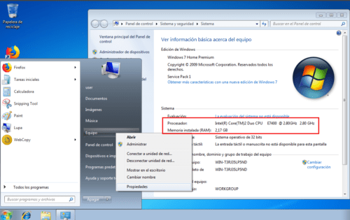 equipo en Windows 7